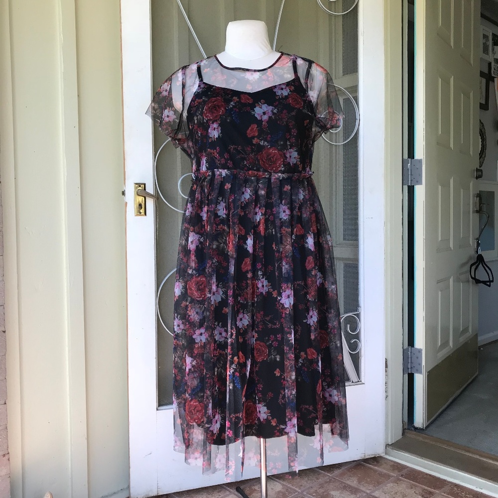 Torrid Floral Print Mesh Skater Dress